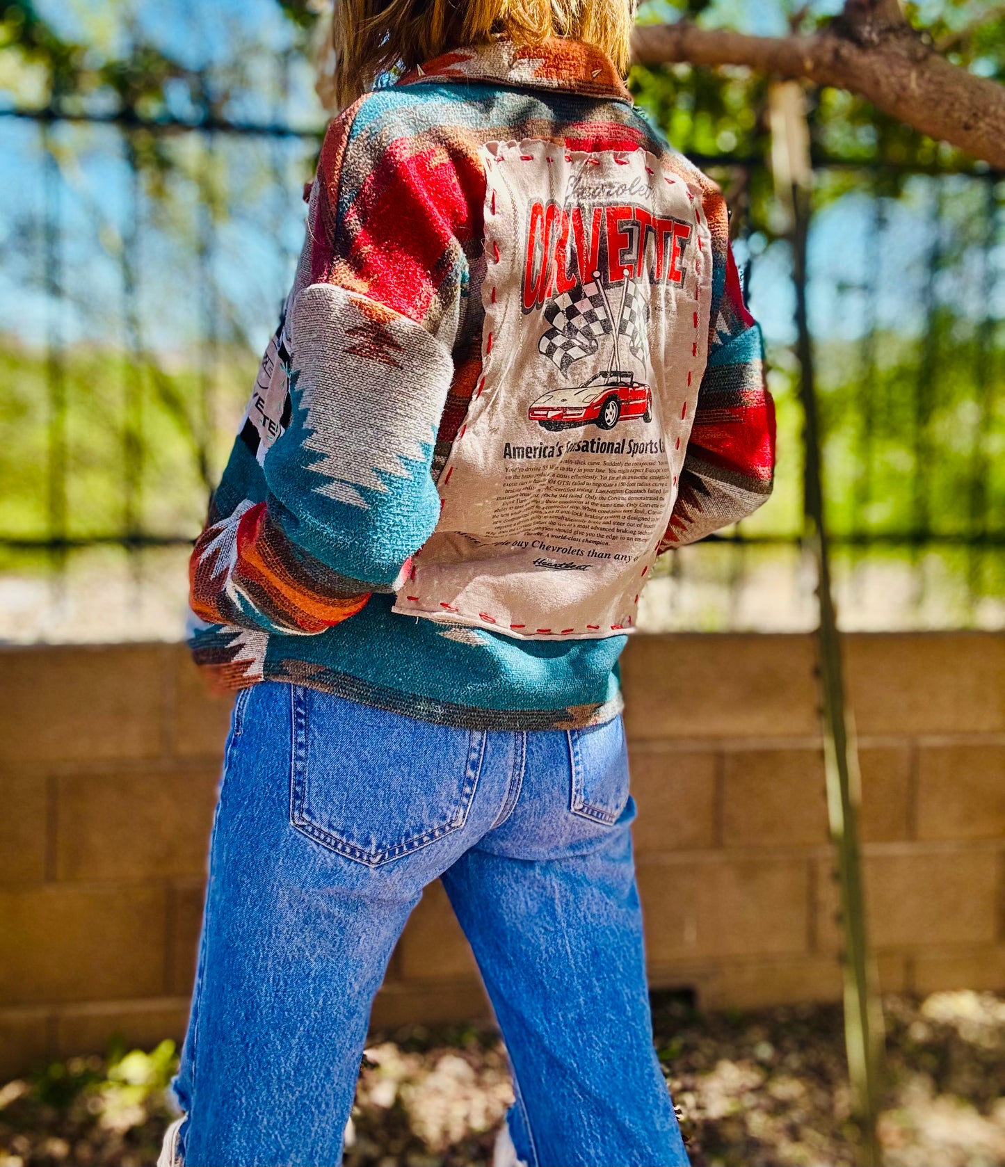 CD-retro car jacket - Size Small thick Aztec blanket loose crop fit