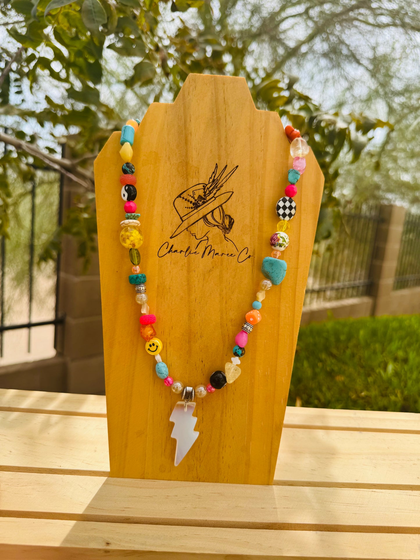 NC- whimsical opal Bolt+Handmade chunky beaded necklace