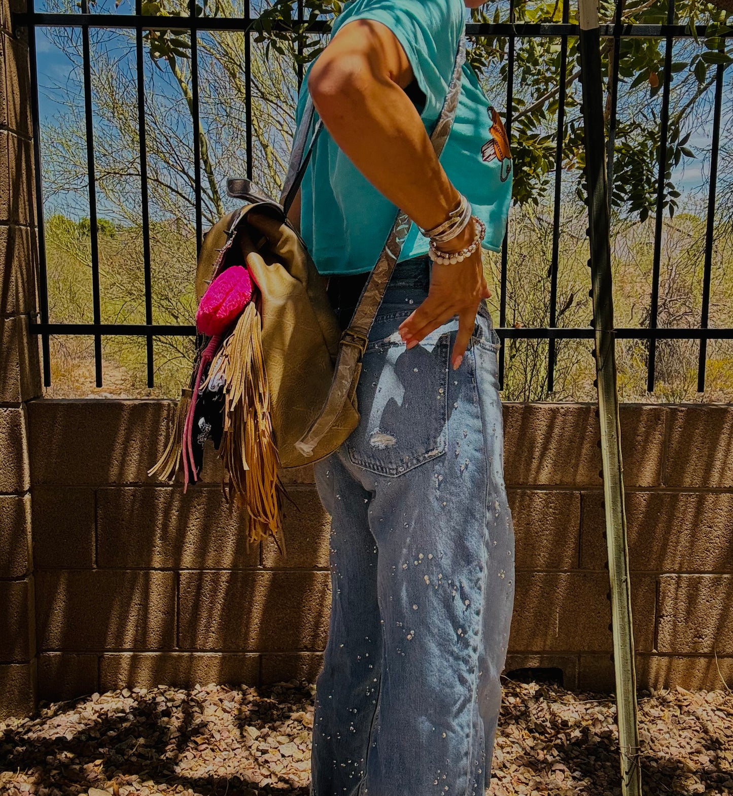 SAT-EAGLE AND ROSE+*PAYSON FRINGE BACKPACK BAG**