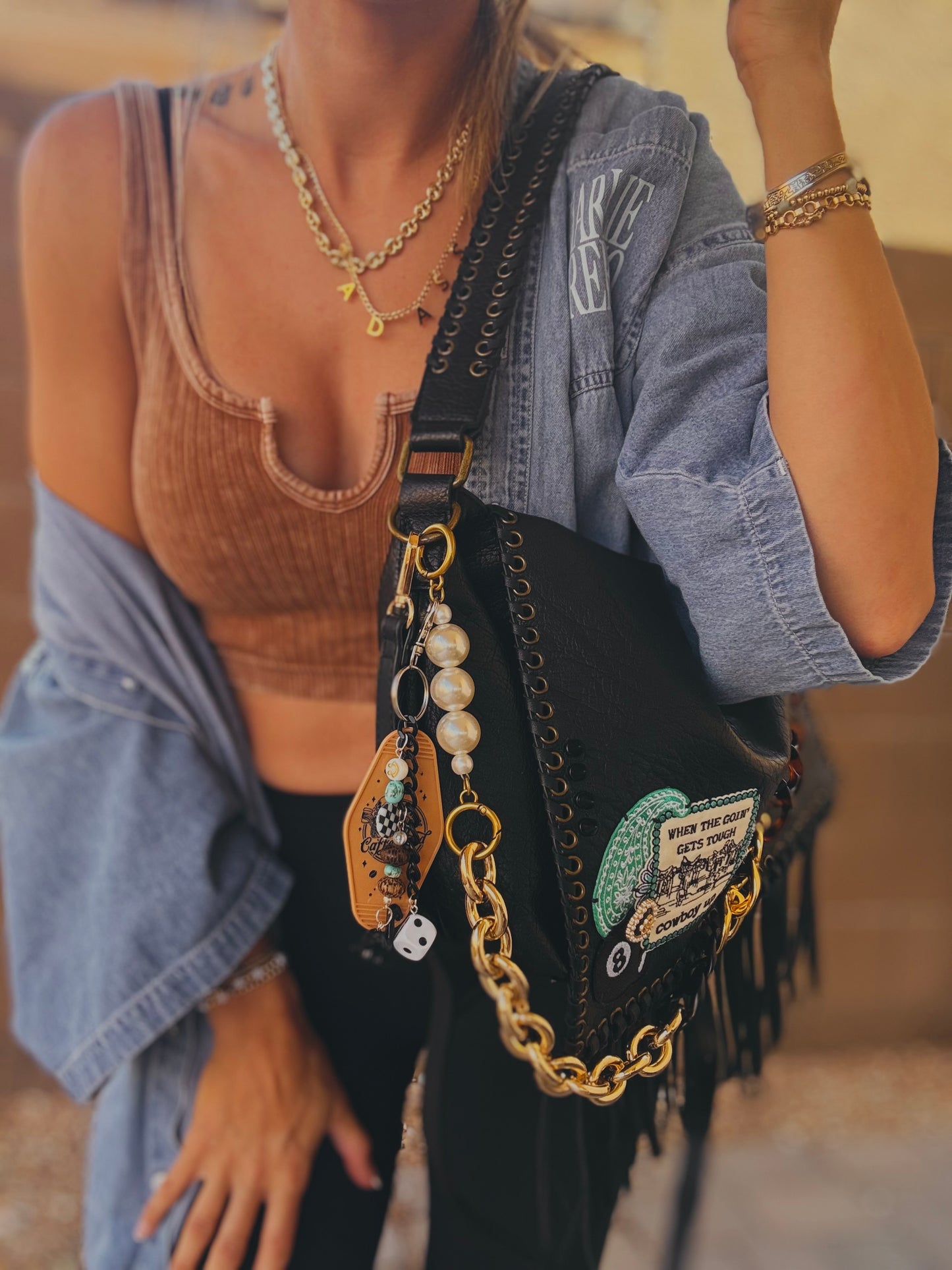 FC-when the going gets tough+ Authentic Upcycled button* - crossbody strap included** The Jerome**