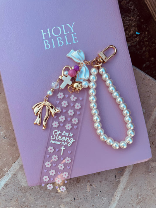 BBC-BIBLE VERSE +hand beaded+ she is strong 1