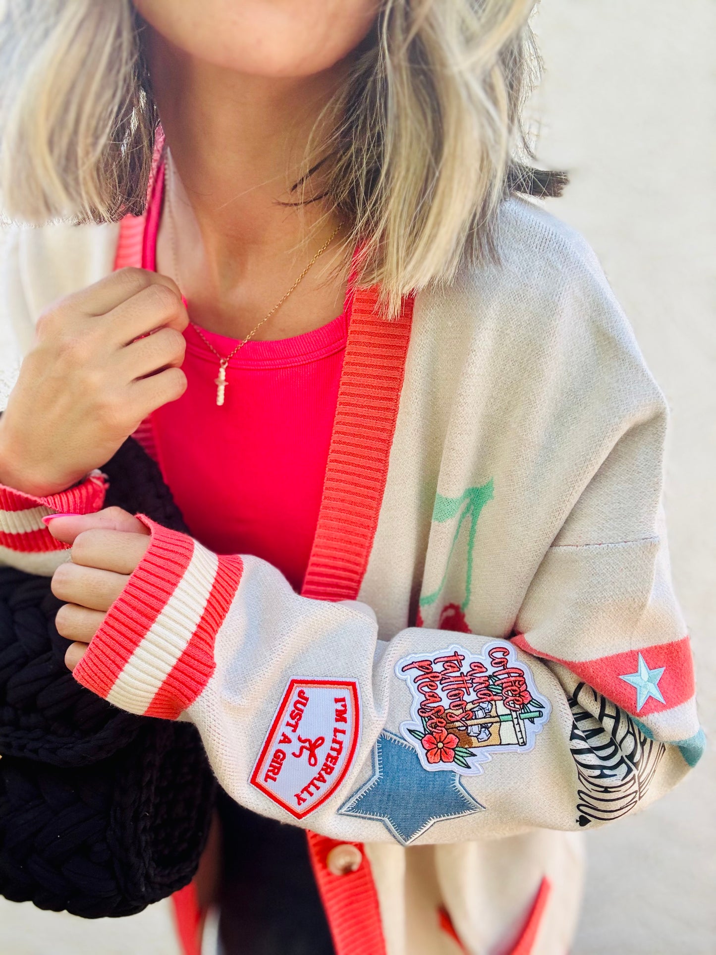 BBH-CHERRY BOMBER CARDIGAN + coffee, and tattoos please literally just a girl +￼ CM CO. babes