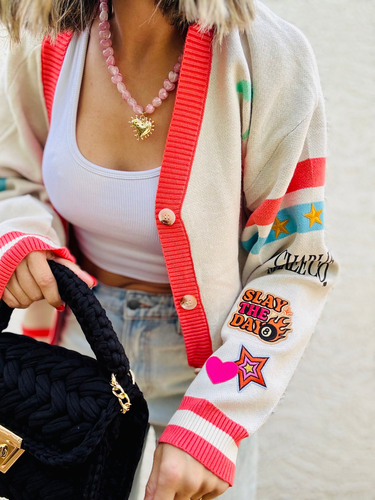 BBH-CHERRY BOMBER CARDIGAN + slay the day retro babe  +￼ CM CO. babes