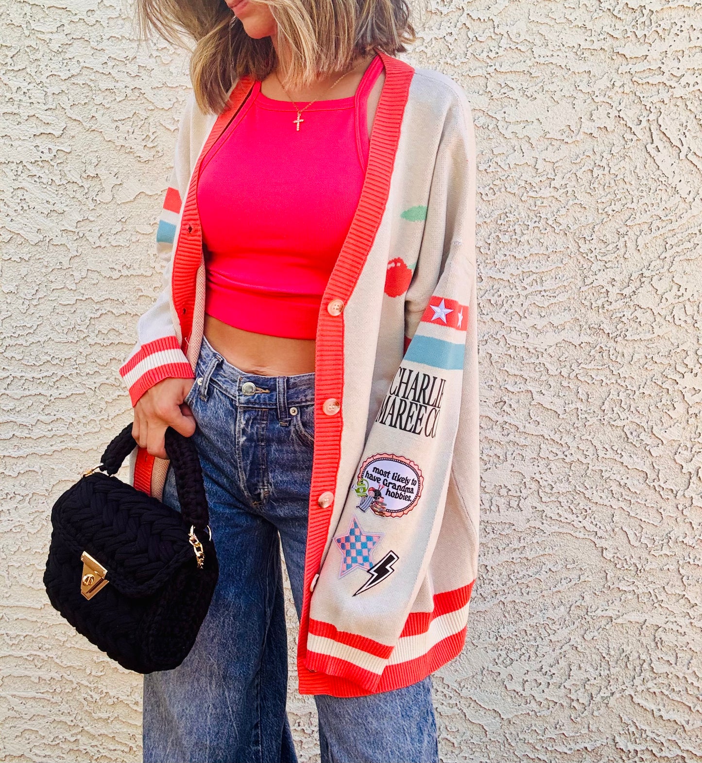 BBH-CHERRY BOMBER CARDIGAN + most likely to have Grandma hobbies +￼ CM CO. babes