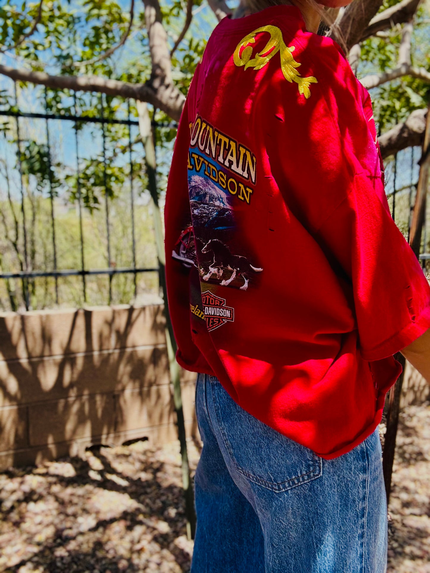 HD-AUTH TAG VINTAGE HD RED THUNDER MOUNTAIN - MENS 2XL ( cut a little smaller fit like XL wide)