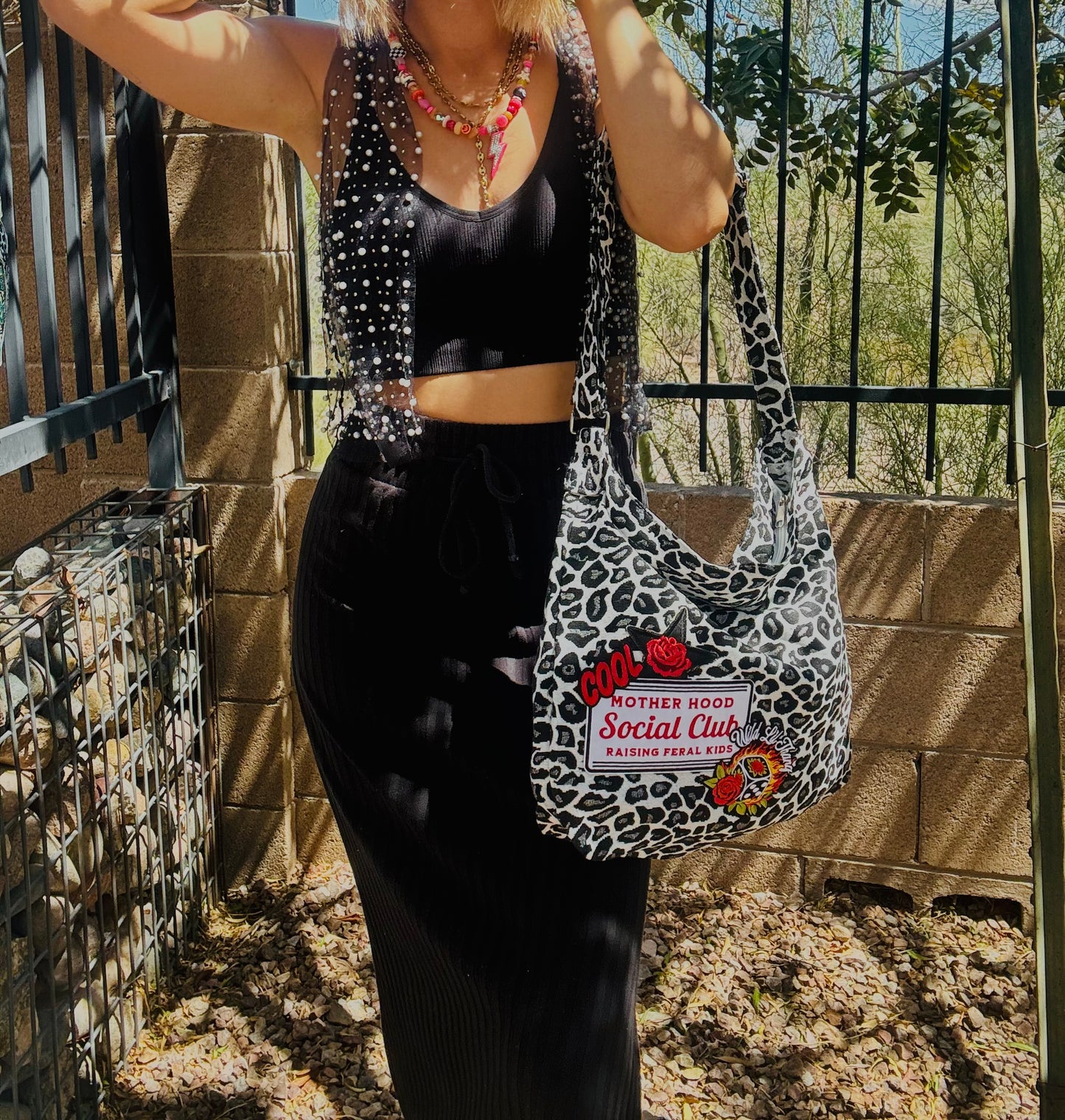 RTS-motherhood social club - light leopard fabric tote