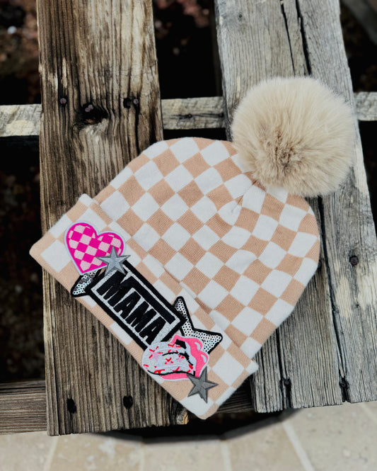 PB-LUX- MAMA - Checkered creme Beanie