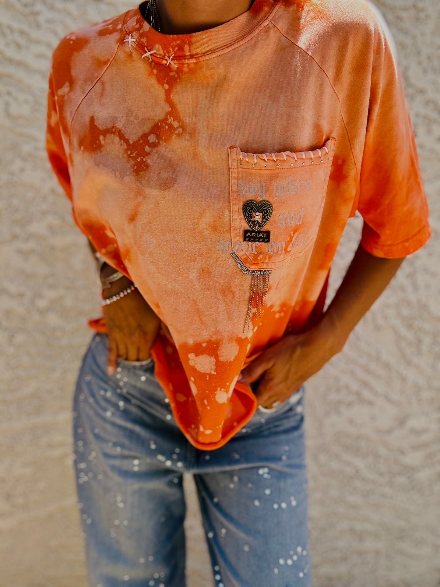 TEE- say yikes and move on girl Orange POCKET SHIRT - MENS MEDIUM CUT