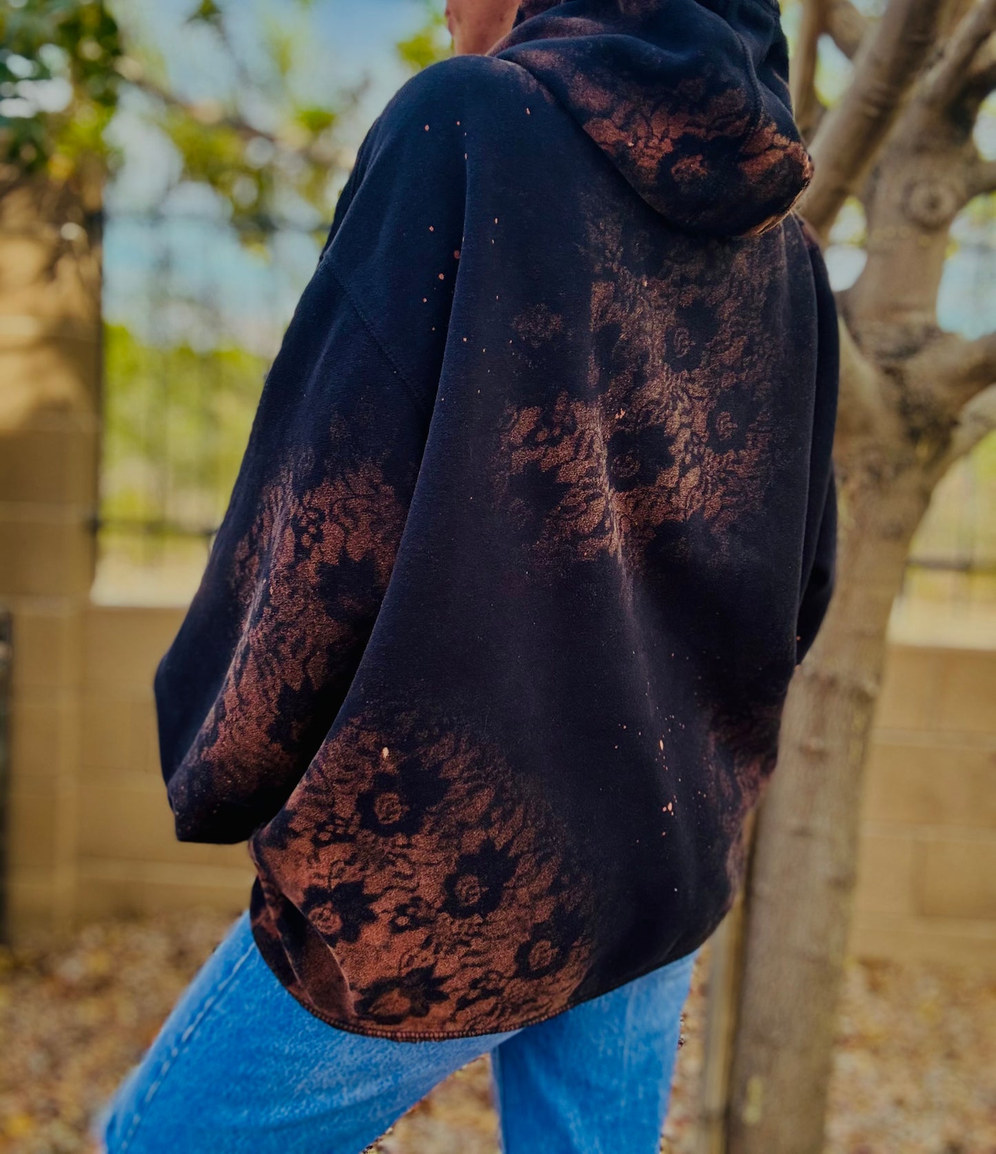 CD- NECKLACE HOODIE MAROON AND GOLD COLLAGE BABE  - lace vintage wash+ Men’s unisex size 2XL- Cut off bottom band hem