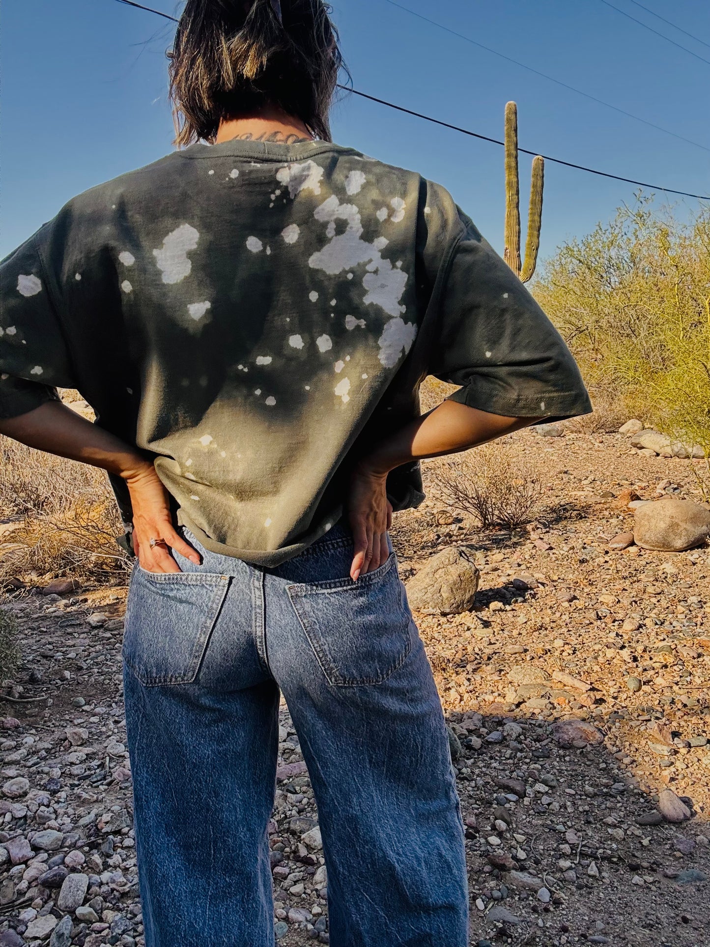 HD-bloom anyway butterfly skulls - sage green- DISTRESSED POCKET SHIRT - MENS MEDIUM CUT