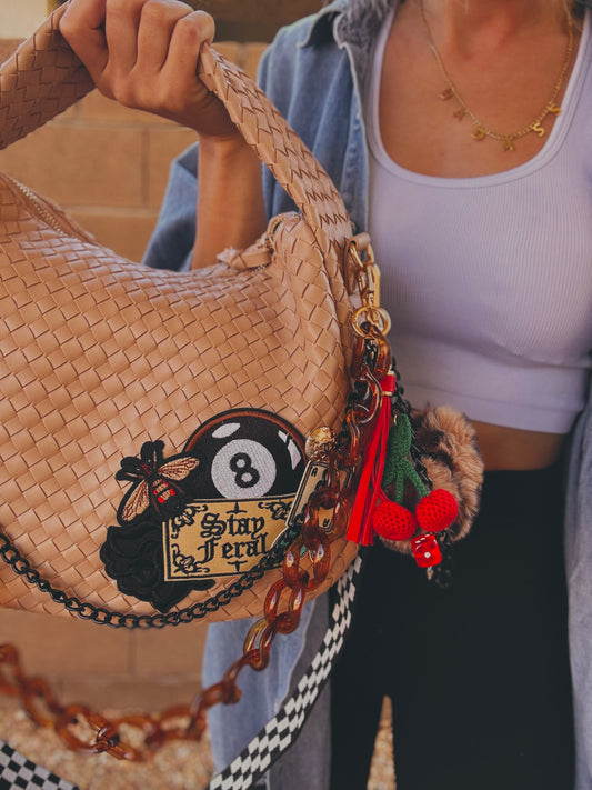 FC-Stay Feral + Upcycled authentic button upgraded +tan bag   *CHANDLER BAG**