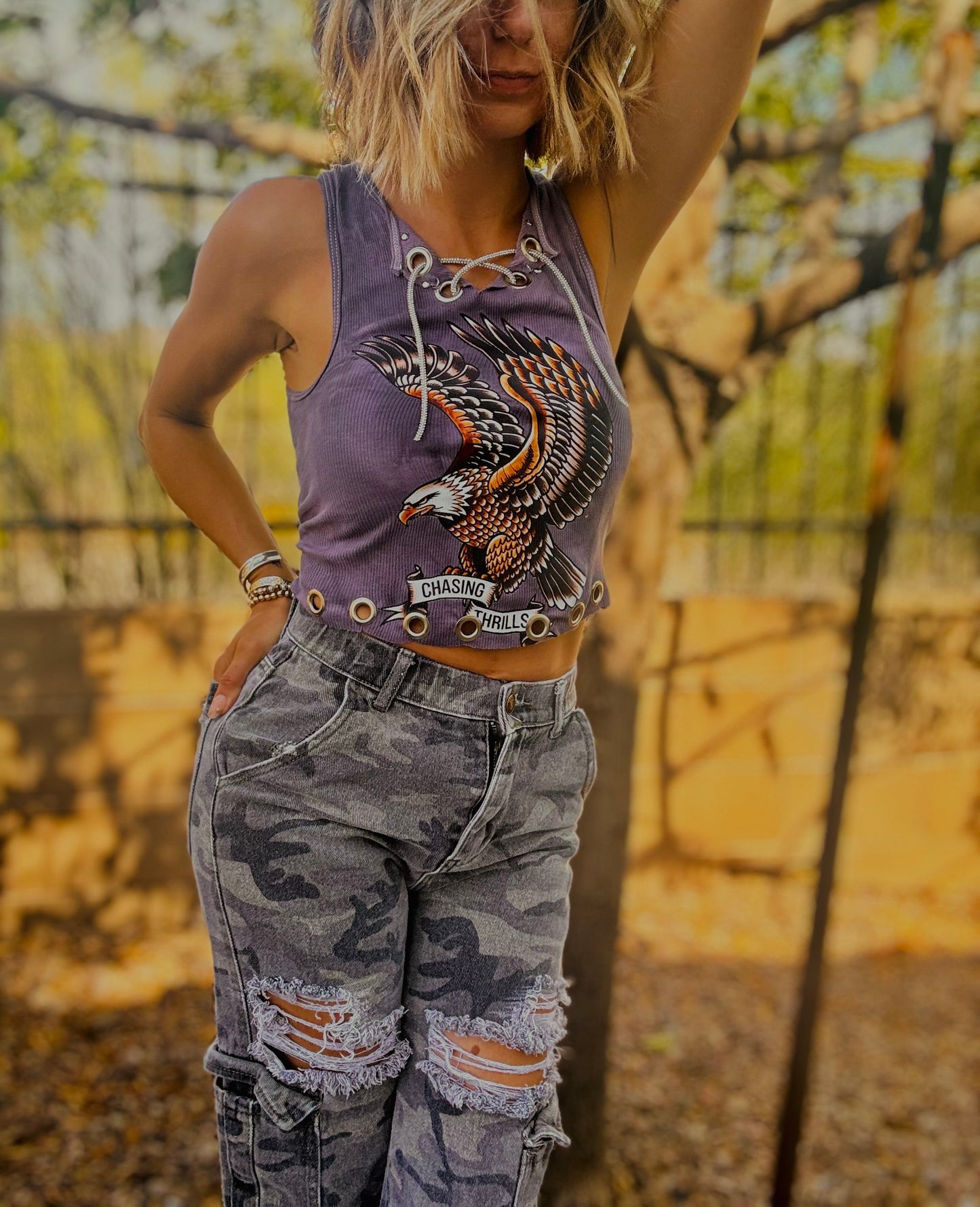 HMT-chasin thrills vintage eagle + HEAVY METAL CROP TANK sizes available S-XL