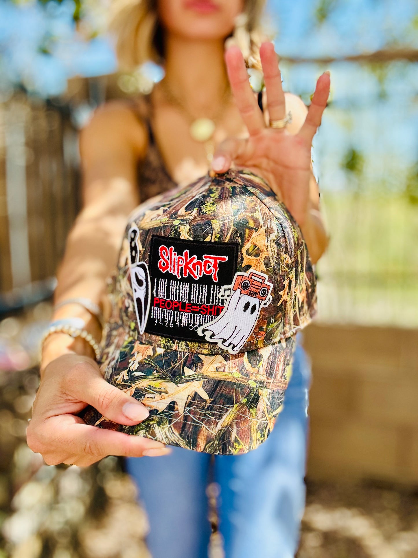 MD- edgy band CAMO GHOSTIE TRUCKER- SNAPBACK REALT CAMO PRINT