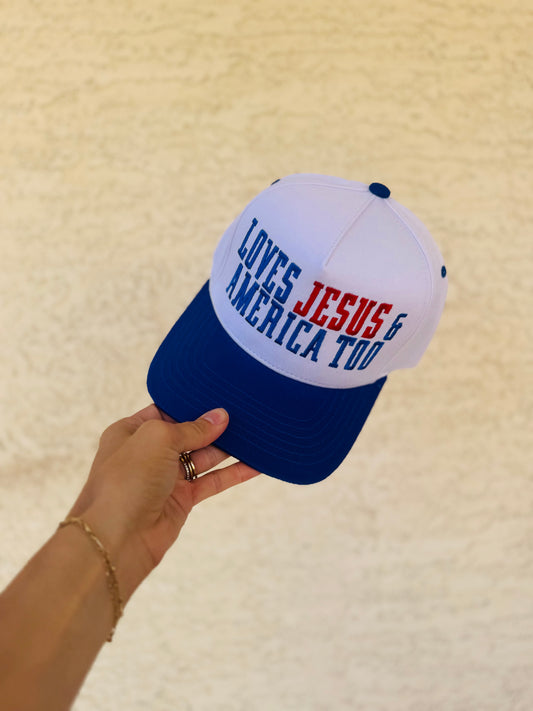 VT- loves Jesus & America too blue Summer vibe Traditional premium vintage SnapBack