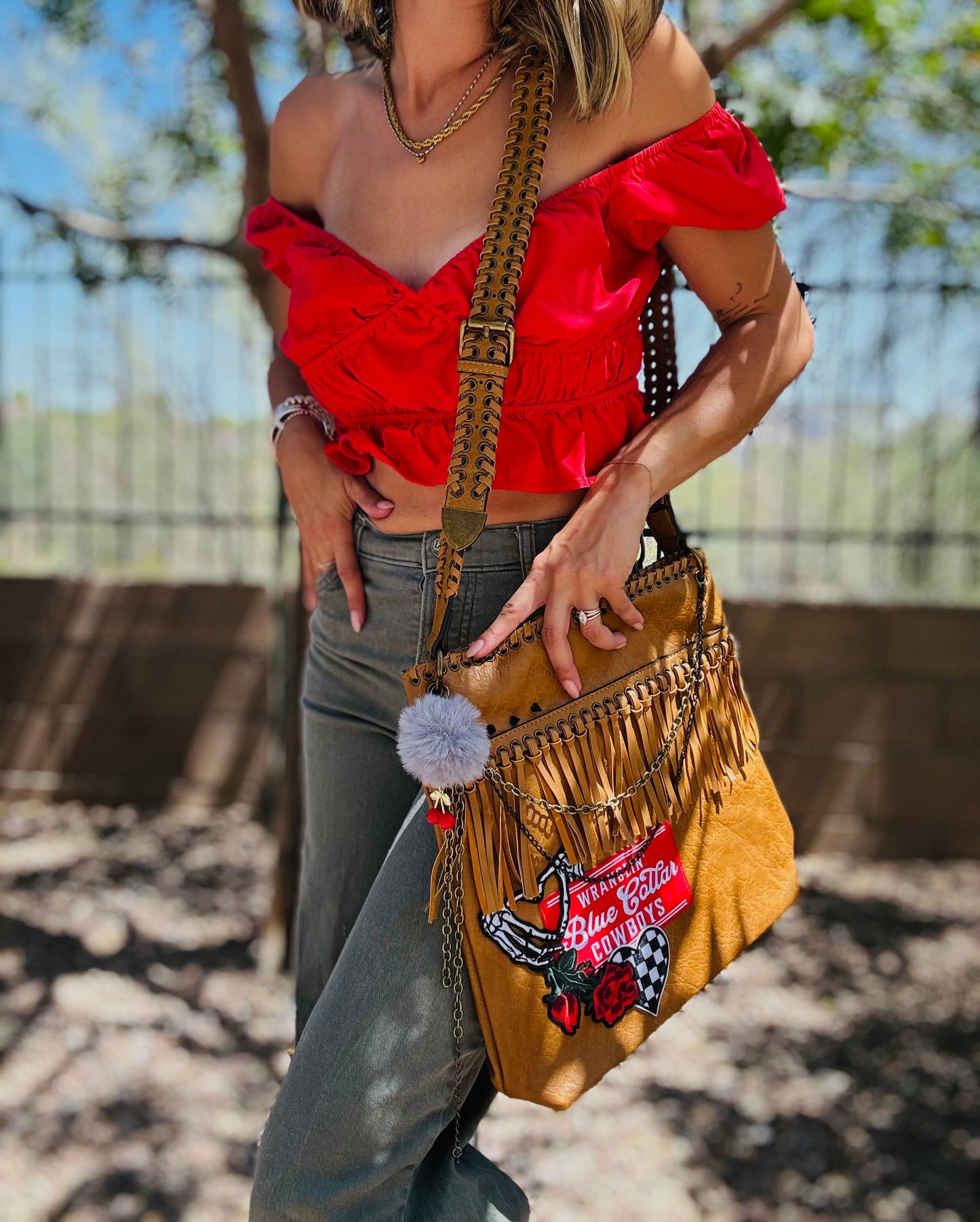 SCC- BLUE COLLAR BABE+- WICKENBURG FRINGE +buckle CROSSBODY