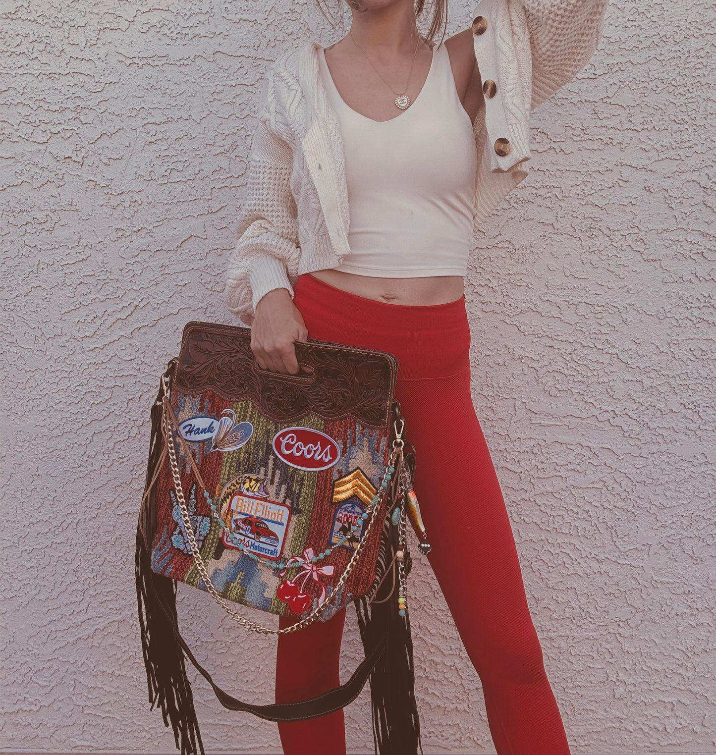 FF-patched and petty + GENUINE TOOLED LEATHER + Real cow hide fringe+ ONE OFF BADDIE