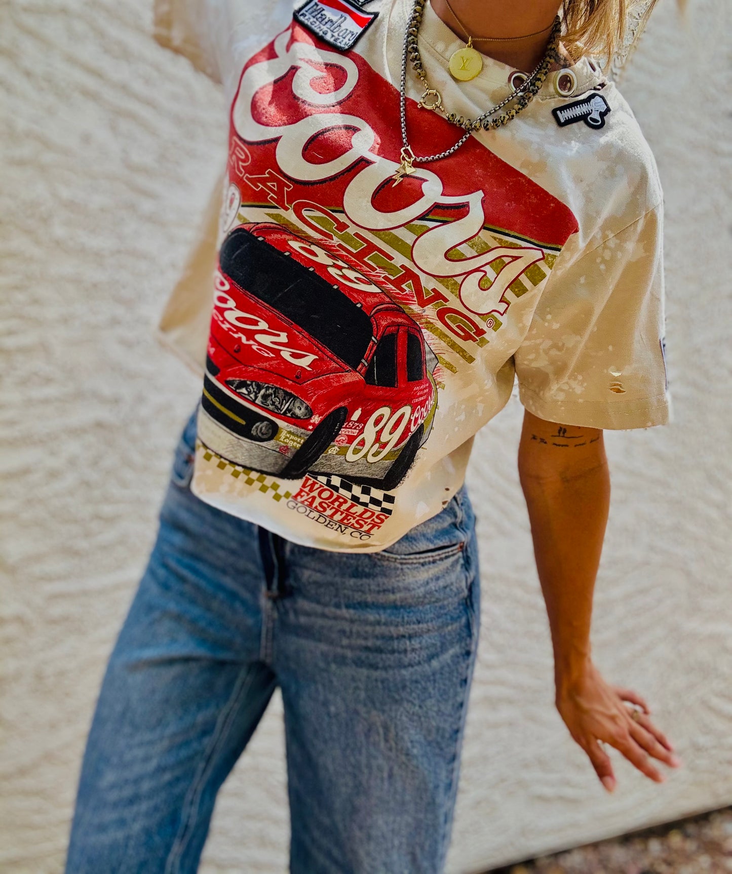 TEE-race beer babe vintage metal COLLAR - DAD TEE MEDIUM