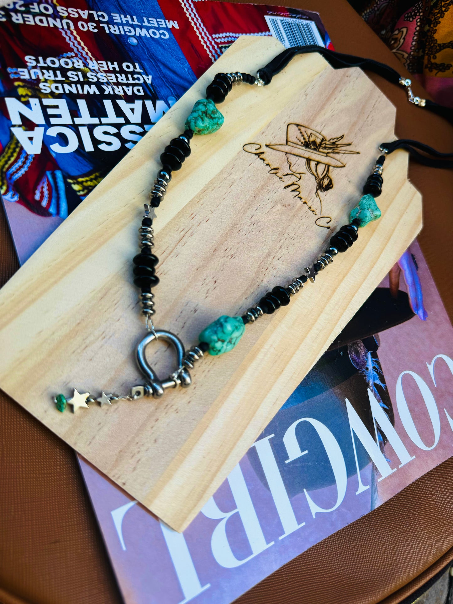 LB-Fallen Star Turquoise Elk Hide Necklace