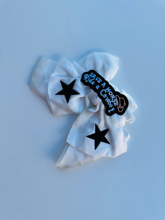 Bfs- patched hair bow clip save a horse ride a cowboy