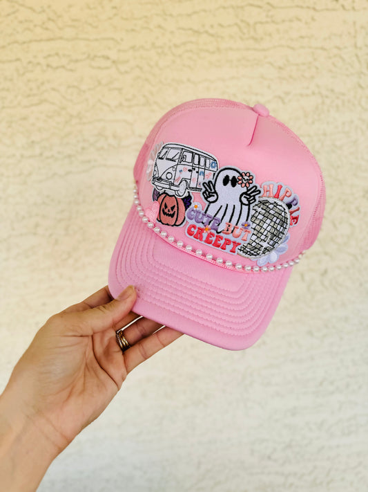 9- groovy ghostie pink traditional Trucker