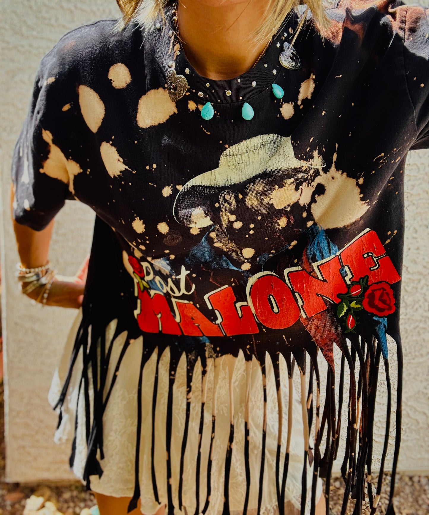 TEE- beaded collar country concert - DAD TEE MENS XL handmade fringe