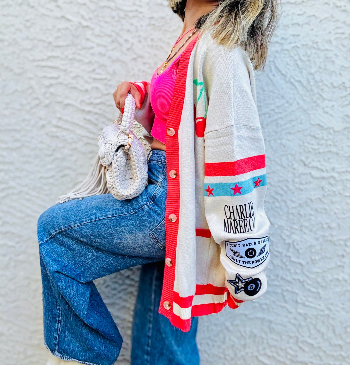 BBH-CHERRY BOMBER CARDIGAN + match energyl-CM CO. babes