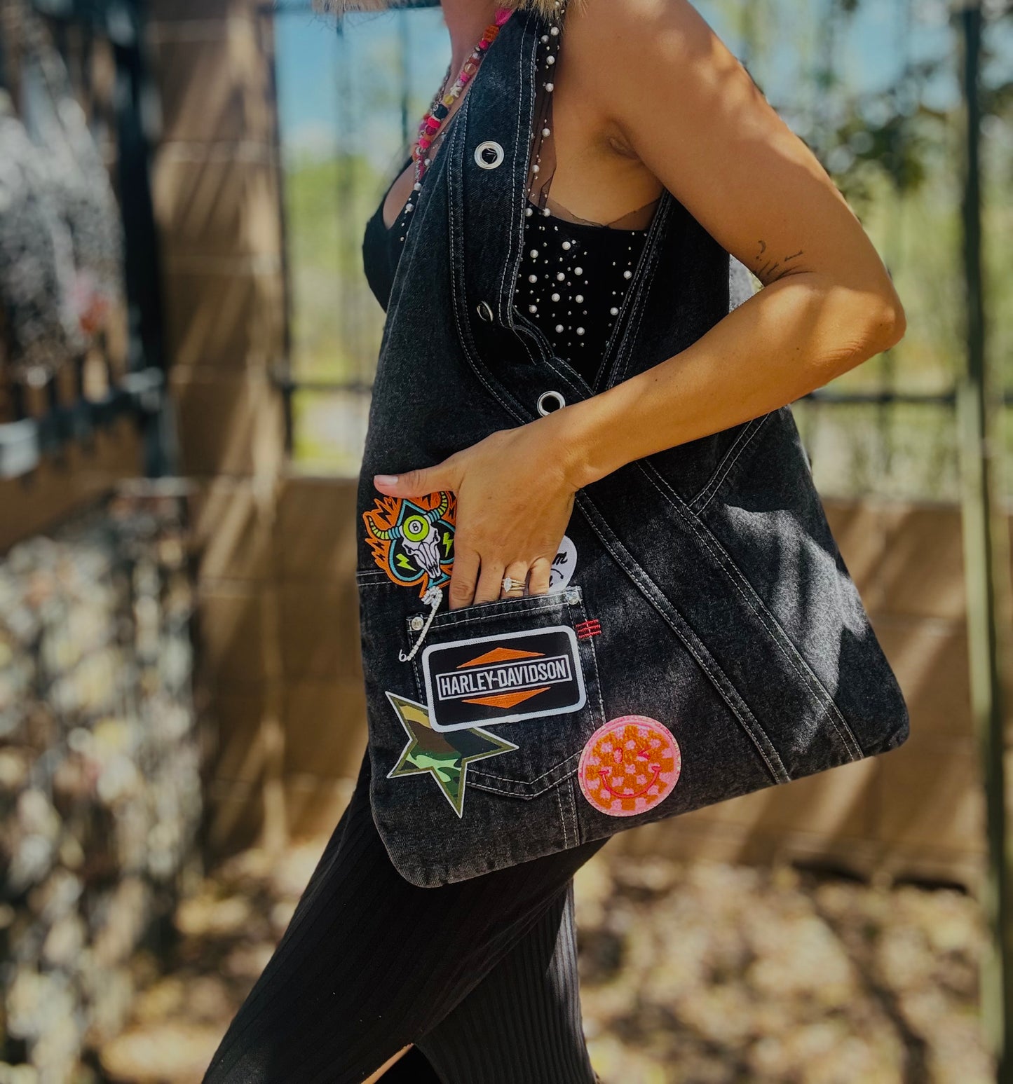 RTS-DREAM ON DARK DENIM BABE-HOBO TOTE genuine sewn denim