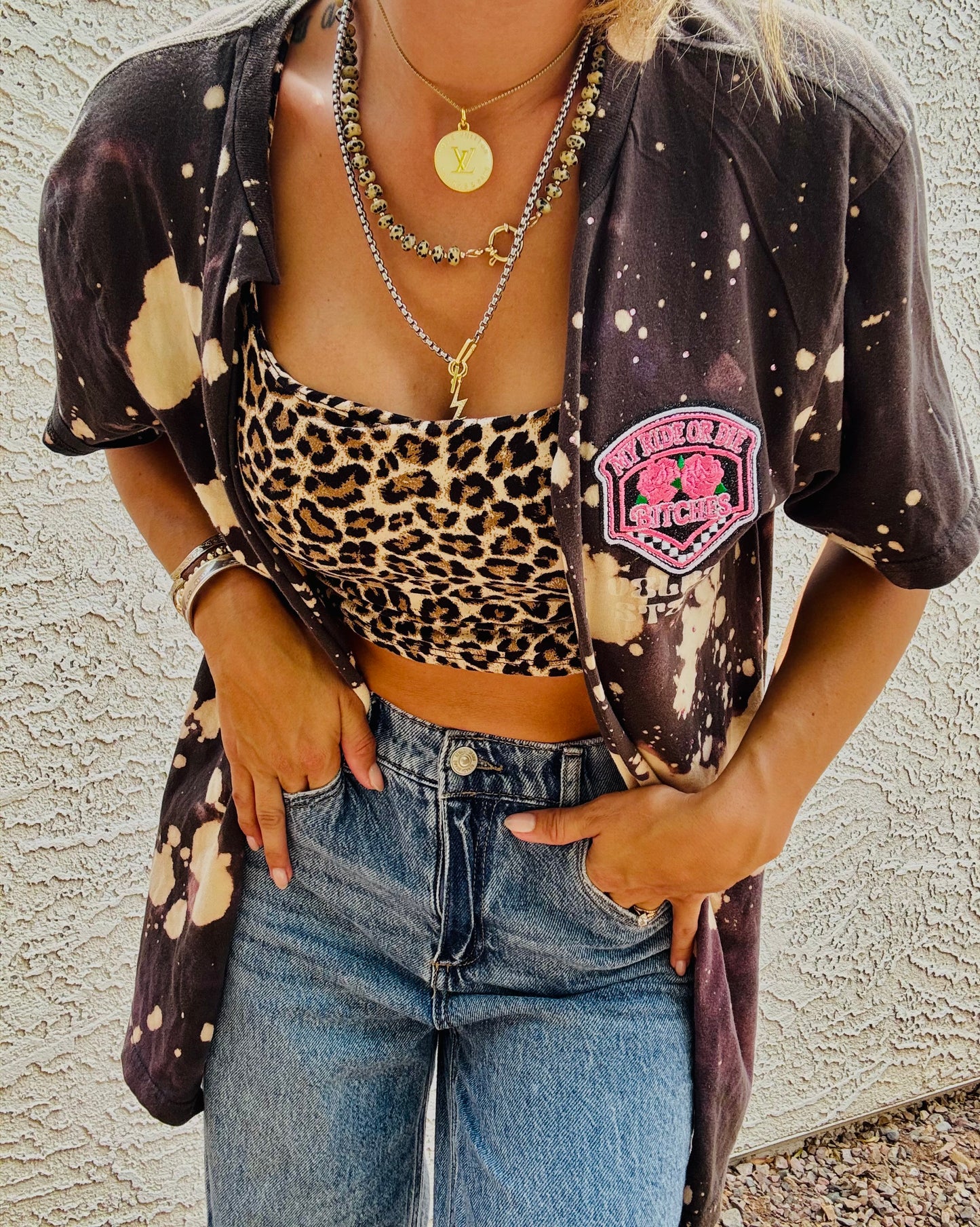 TEE- PINK  MY RIDE OR DIE AND SKATE - DAD KIMONO TEE MENS MEDIUM