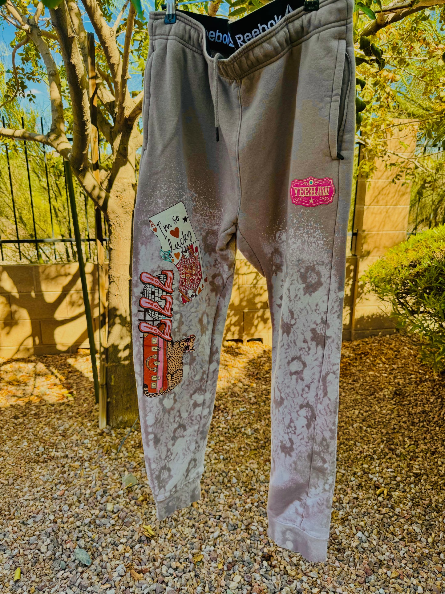 CD-SWEATPANTS lucky 777s- lace vintage wash+ Men’s UNISEX LARGE elastic brand waist with adjust pull string cinch joggers with pockets
