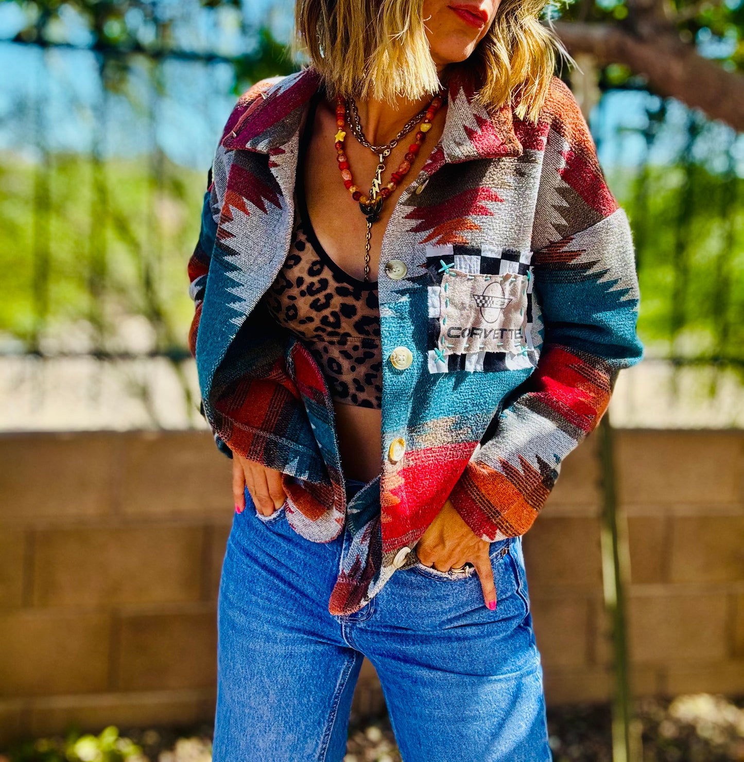 CD-retro car jacket - Size Small thick Aztec blanket loose crop fit