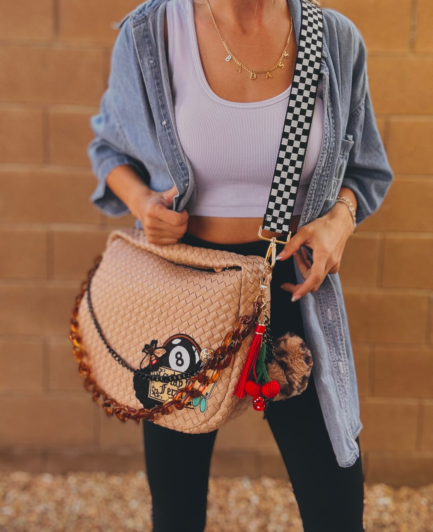 FC-Stay Feral + Upcycled authentic button upgraded +tan bag   *CHANDLER BAG**