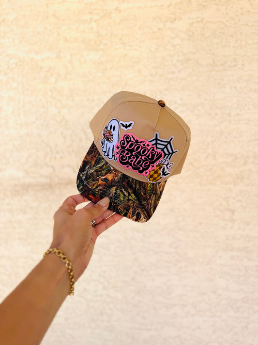 BOO-SPOOKY BABE GHOSTIE 5-vintage CAMO canvas snapback