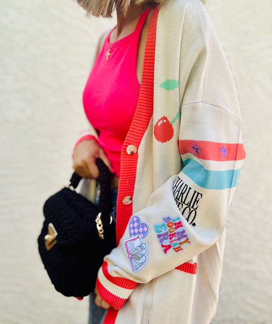 BBH-CHERRY BOMBER CARDIGAN + in my book era +￼ CM CO. babes