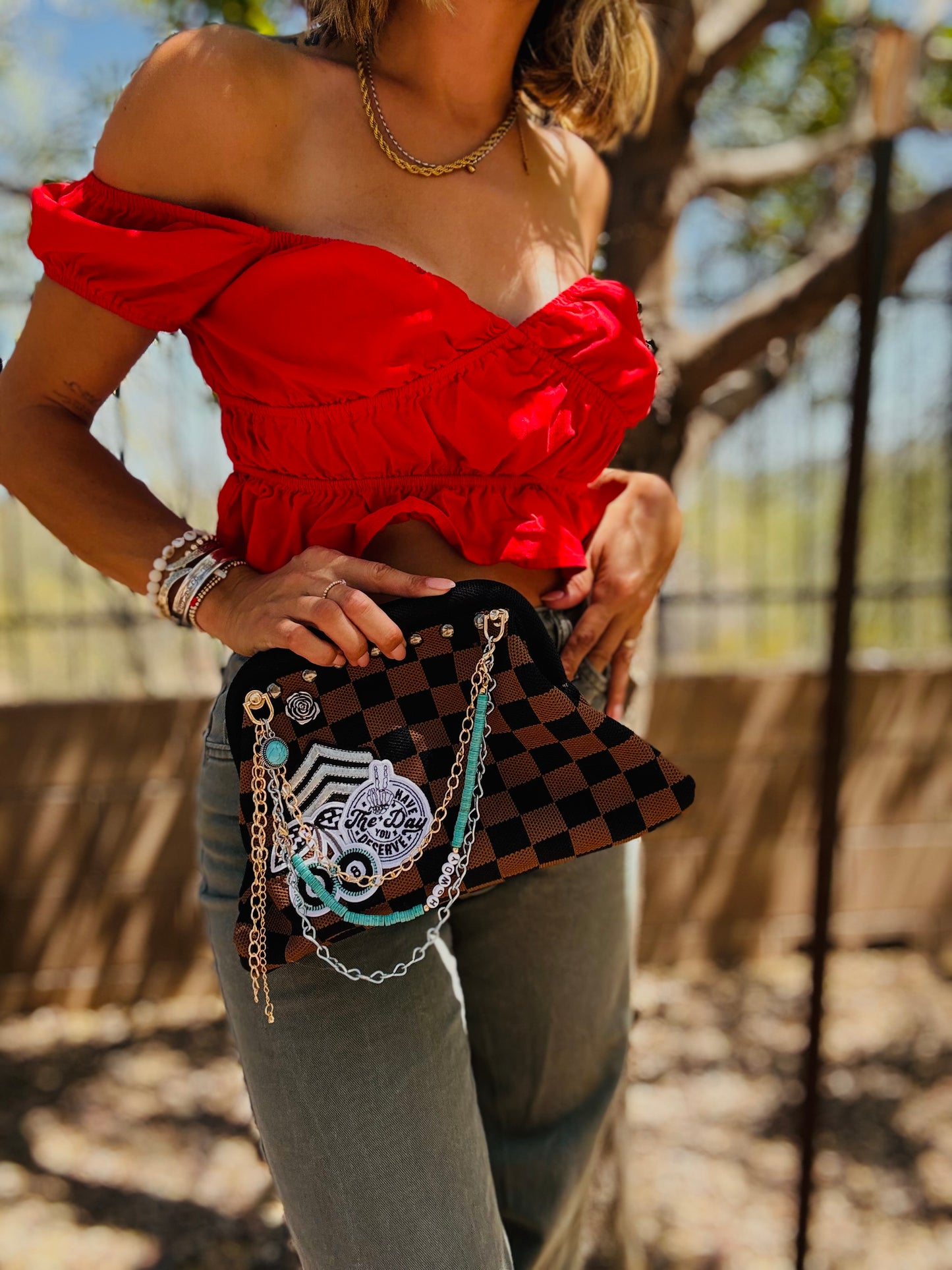 SCC- DAY YOU DESERVE CHECKERED +** LIZZIE KISS CLUTCH￼**