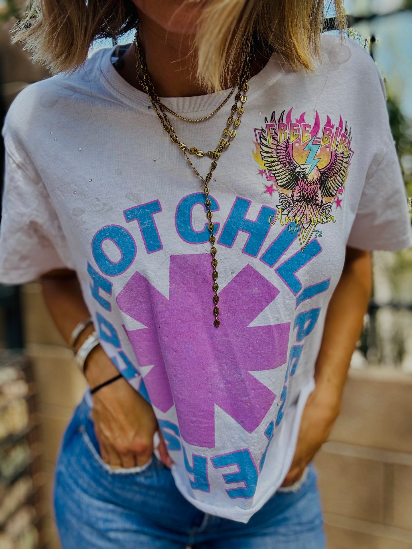 TEE-dirty chili band, babe- DAD TEE SMALL cut crop