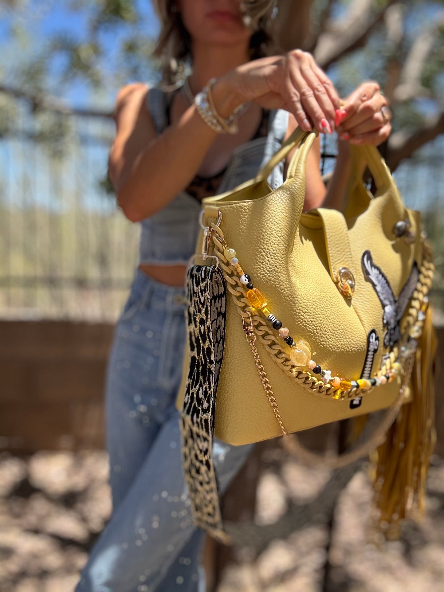 RG- GOLDEN SUN REAL IS RARE EAGLE - HANDMADE BEAX CHAIN + HANDMADE GENUINE COWHIDE BAG CHARM+ TUCSON ￼** multi straps