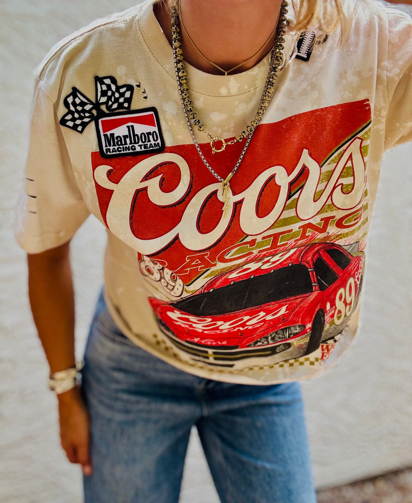 TEE-race beer babe vintage metal COLLAR - DAD TEE MEDIUM