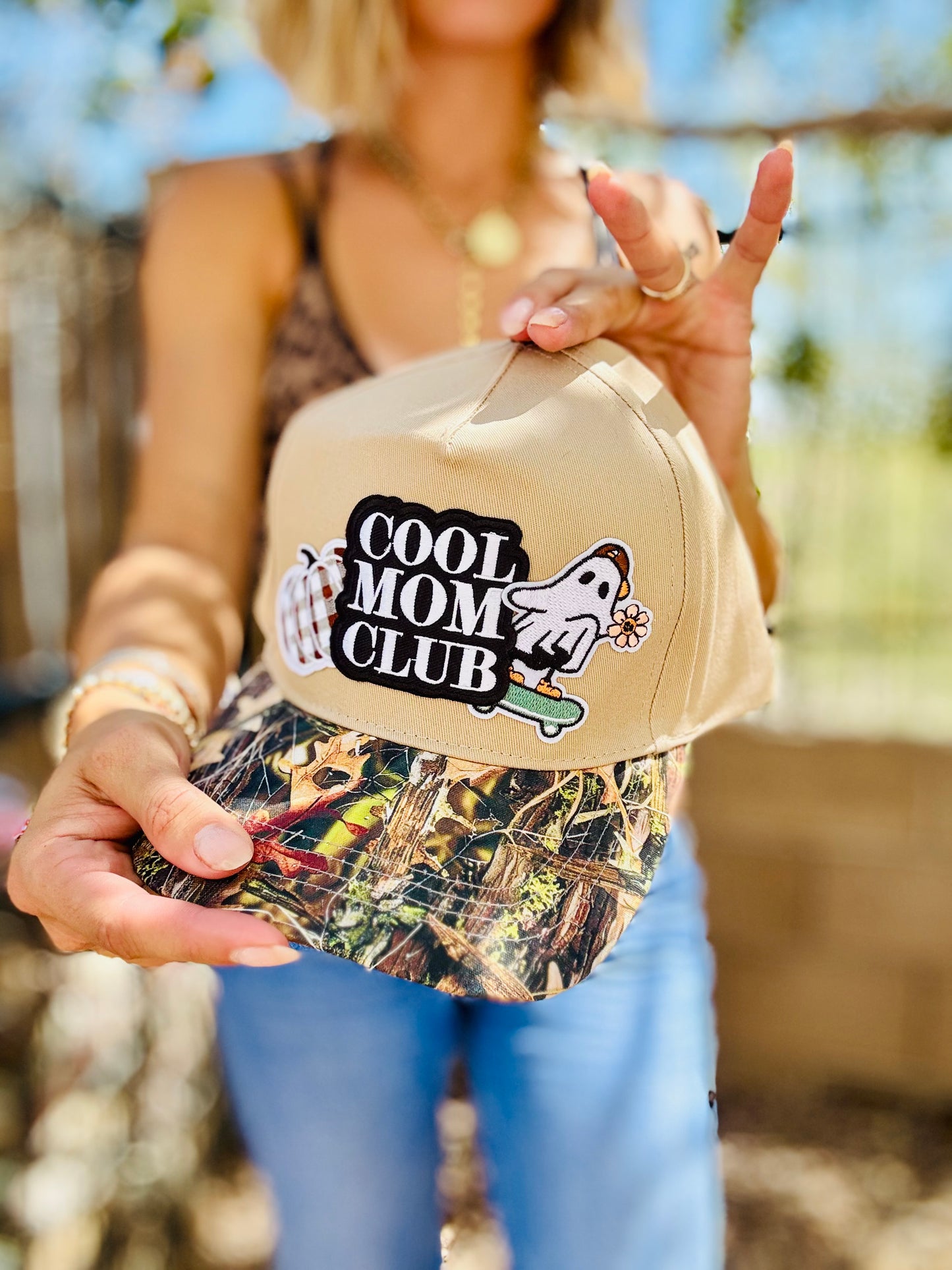 MD- COOL MOM CLUB CAMO GHOSTIE TRUCKER- SNAPBACK REALT CAMO PRINT