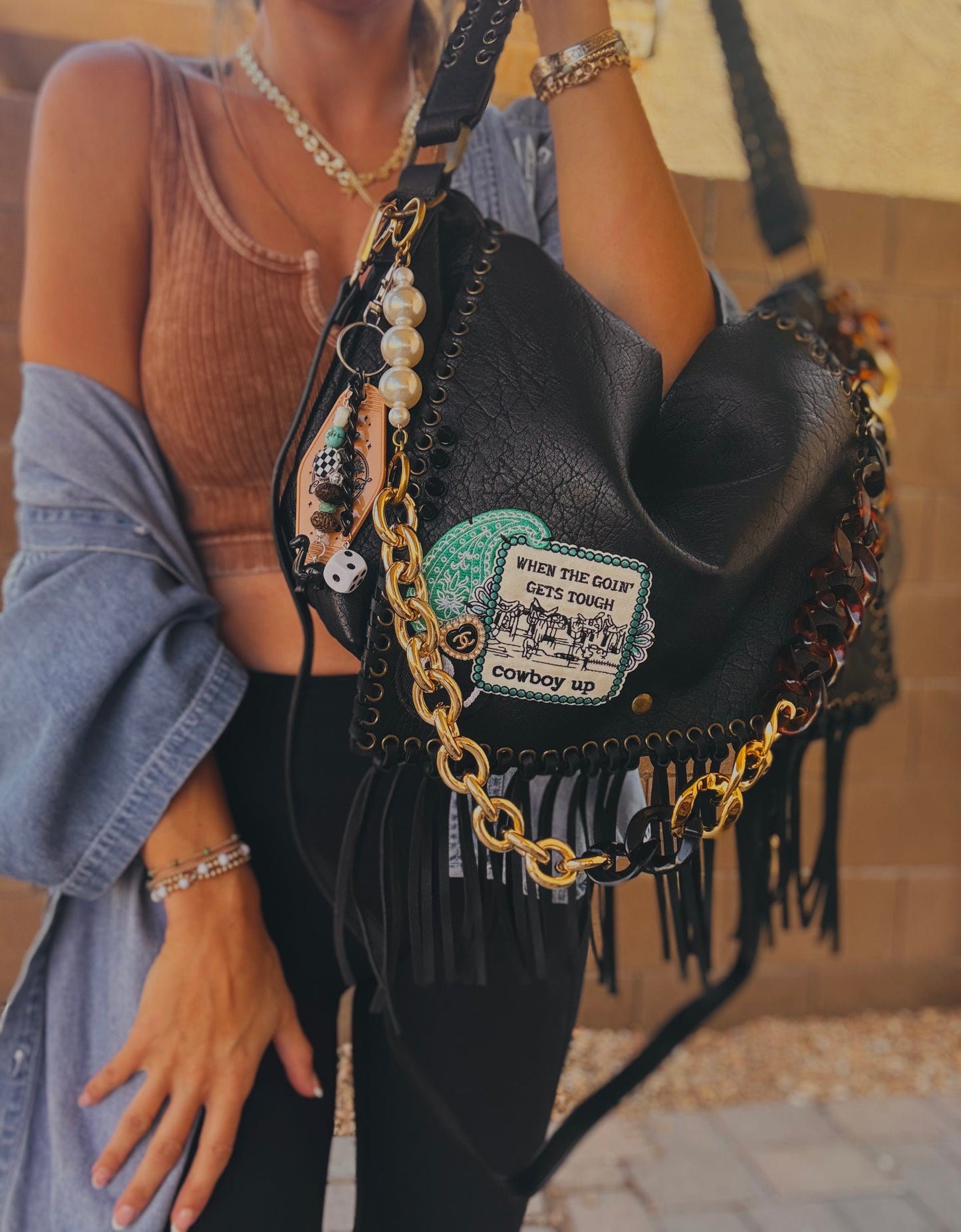 FC-when the going gets tough+ Authentic Upcycled button* - crossbody strap included** The Jerome**