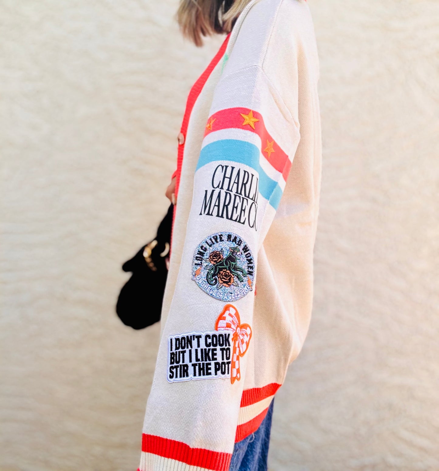 BBH-CHERRY BOMBER CARDIGAN + long live rad women I don’t cook, but I like to stir the pot +￼ CM CO. babes