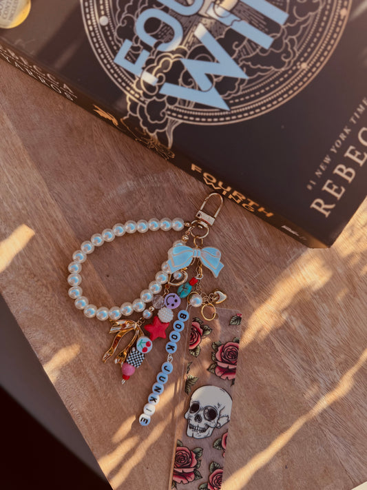 BBC-hand beaded+ skull head and roses book junkie 
