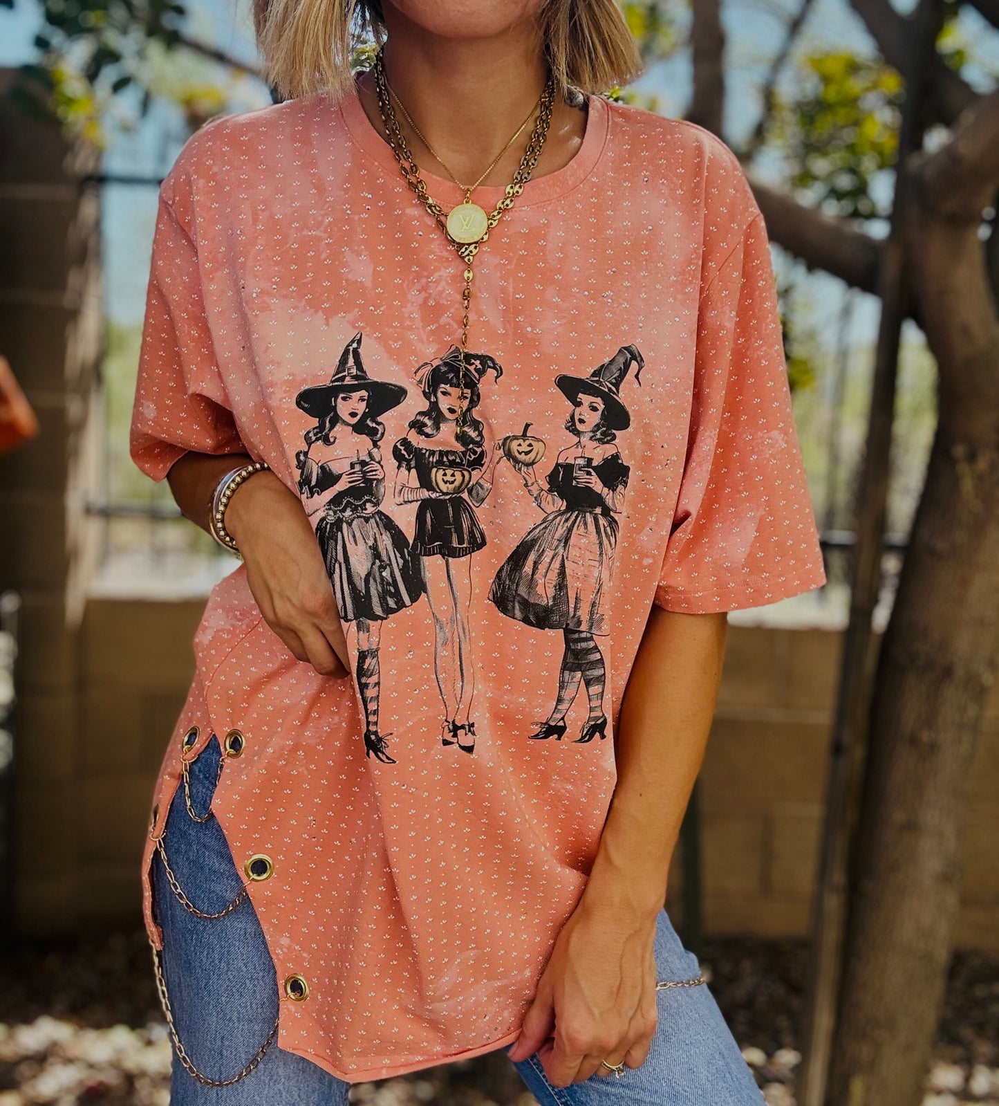 MD-vintage witchy women - DAD TEE LARGE original length with seem off