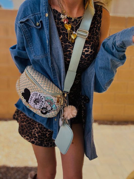 LF-long live, rad women + added pouch+teal and cream-checkered OG+PHOENIX BAG
