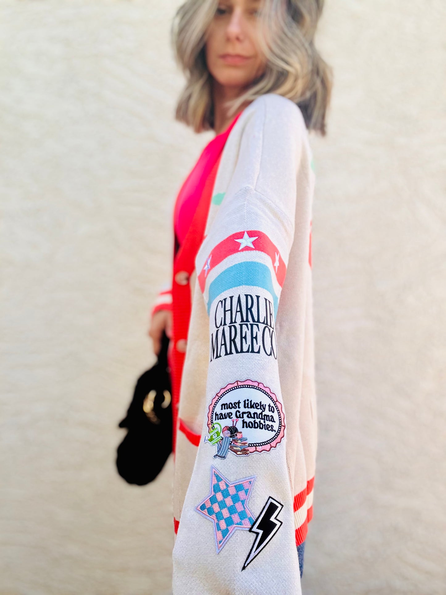 BBH-CHERRY BOMBER CARDIGAN + most likely to have Grandma hobbies +￼ CM CO. babes