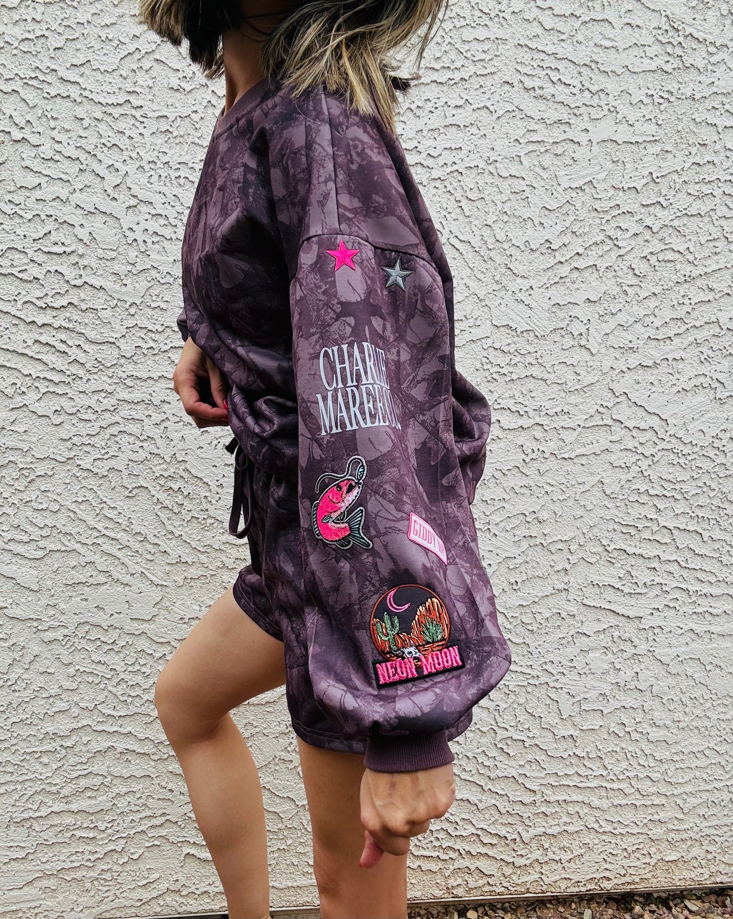 BBH-Camo Sweater & Short Set-neon moon pink babe