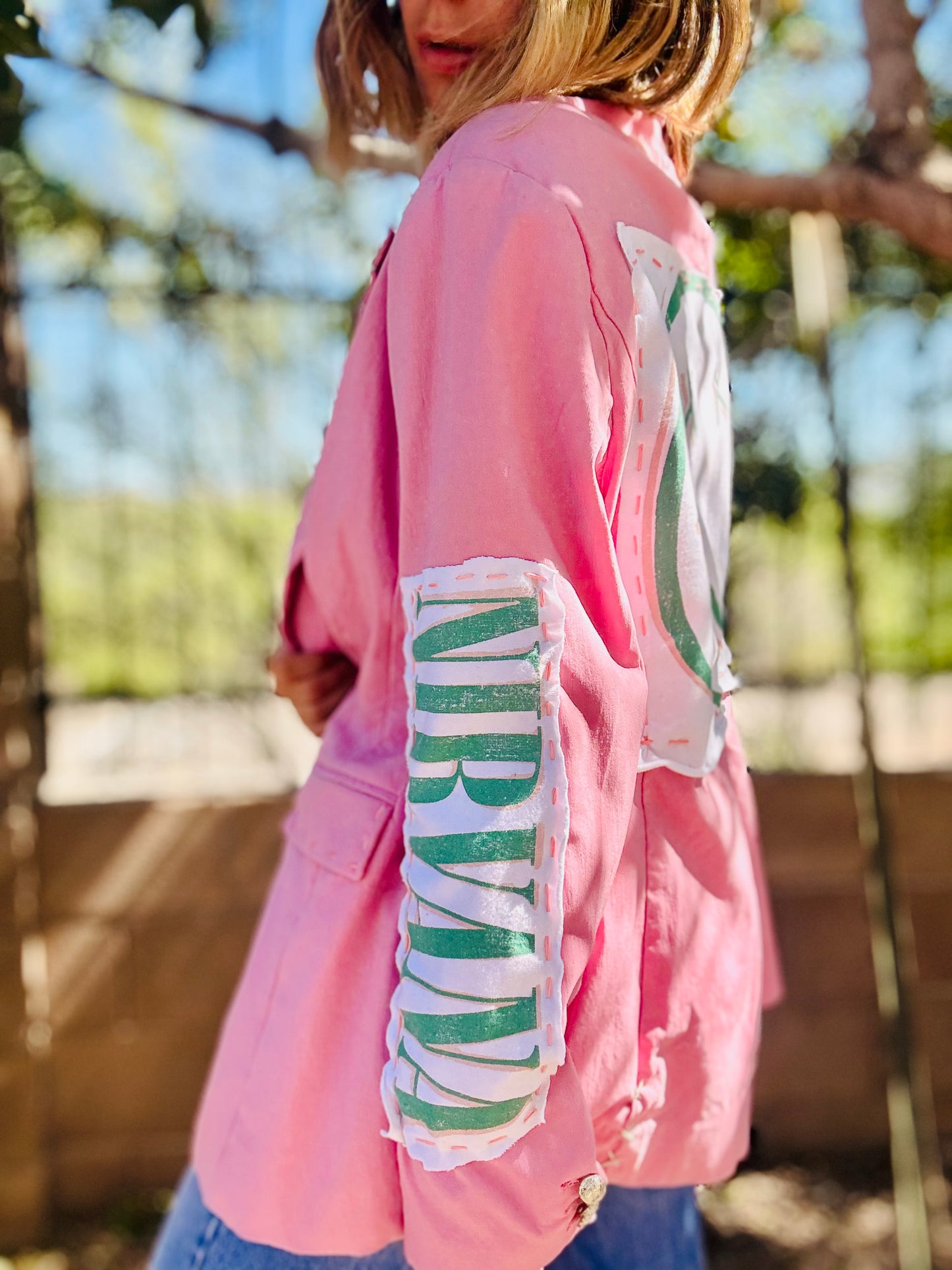 CD-pink and green retro blazer - Size 18 women’s fit blazer - size 18 converted is approx XL-2XL