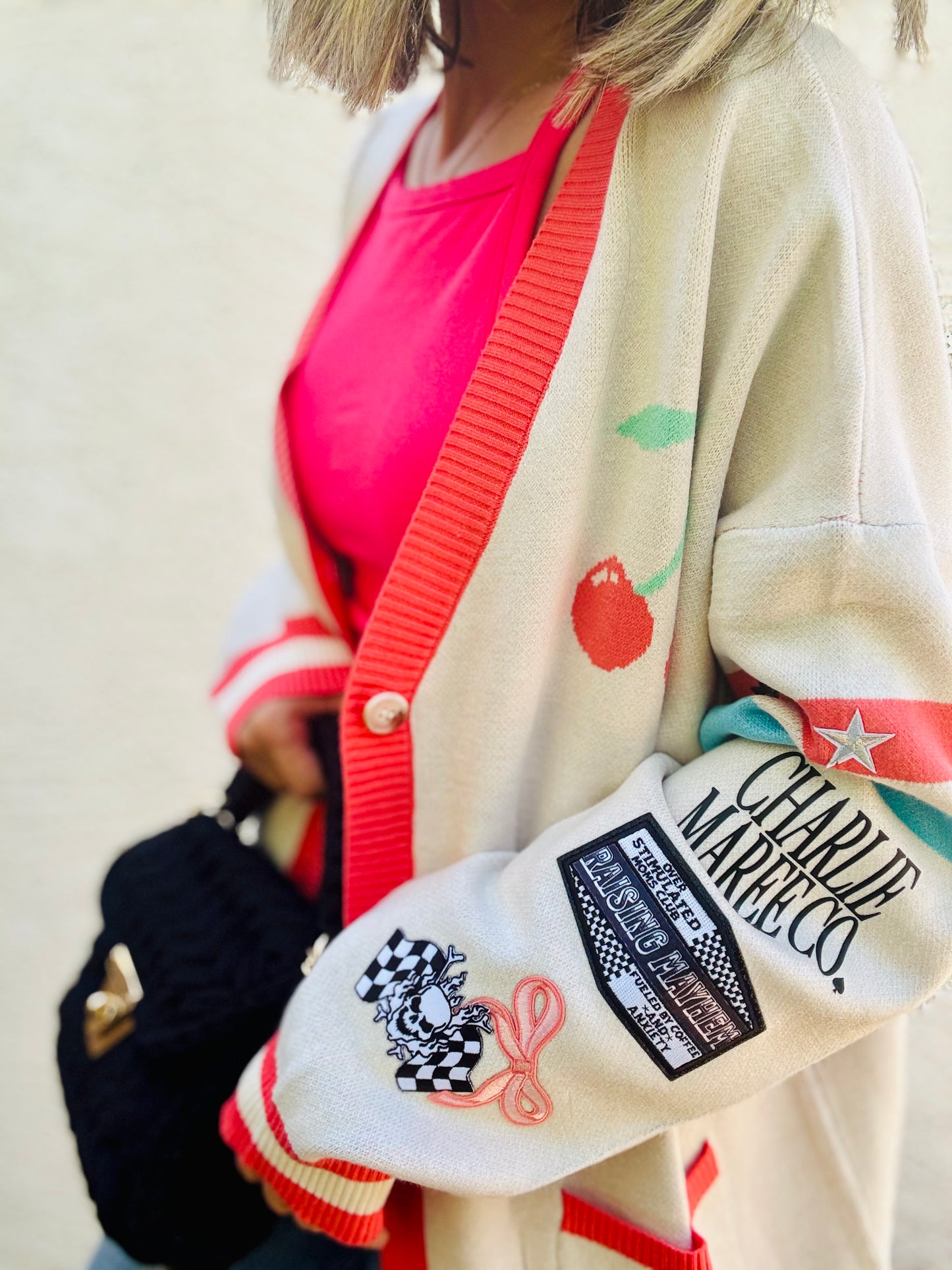 BBH-CHERRY BOMBER CARDIGAN + raising mayhem +￼ CM CO. babes