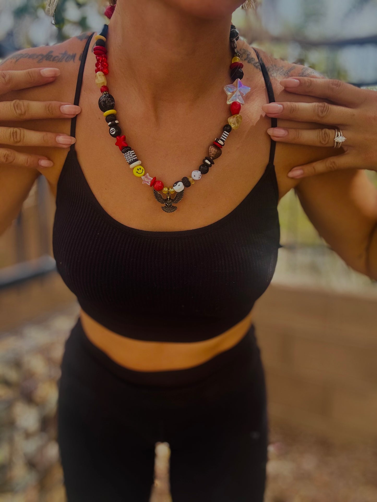 NC-retro Eagle  +Handmade chunky beaded necklace