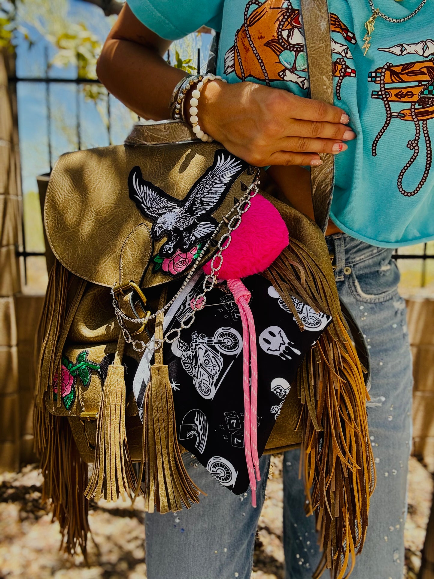 SAT-EAGLE AND ROSE+*PAYSON FRINGE BACKPACK BAG**