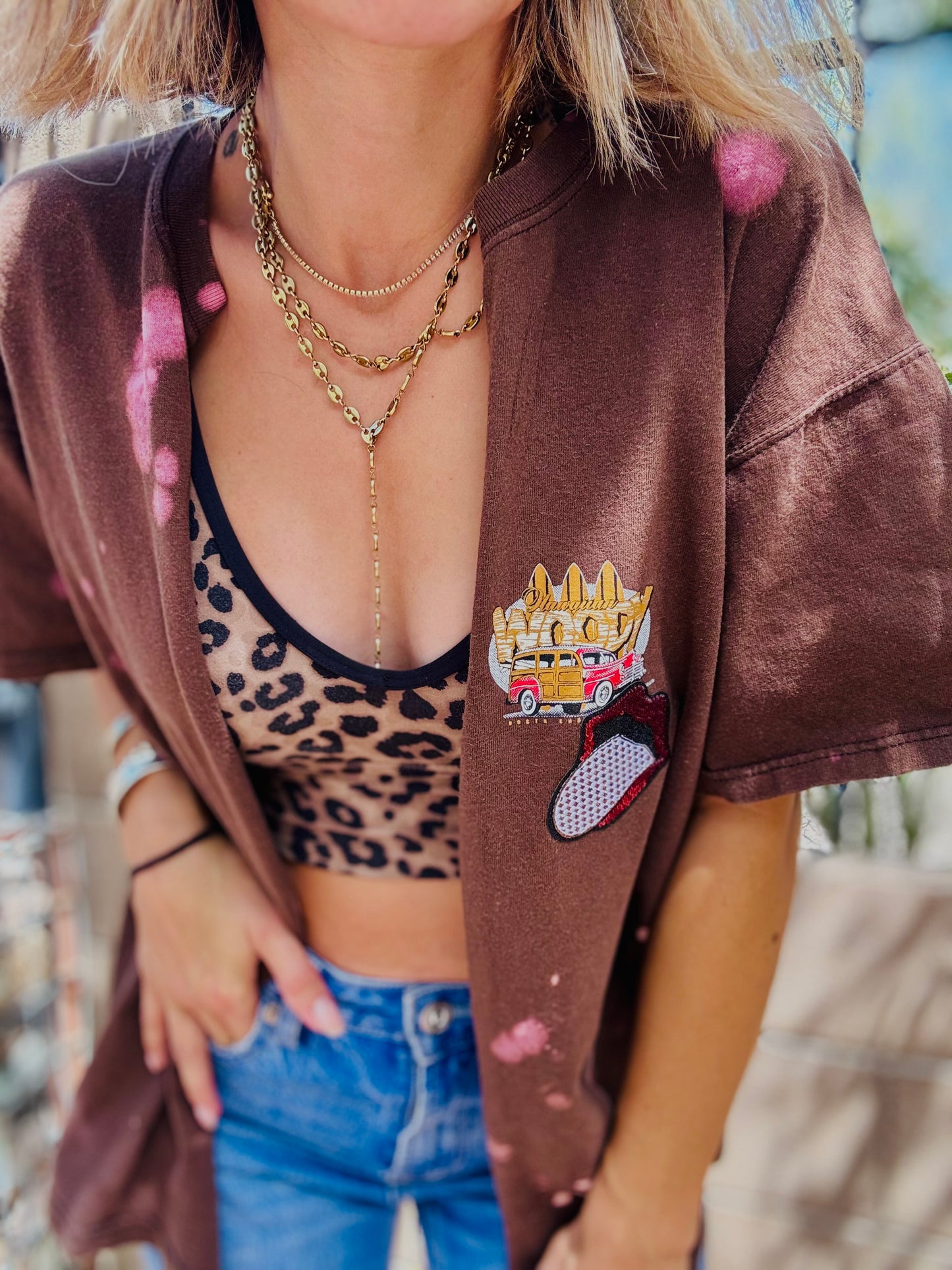 TEE-OLD WOODY +DAD KIMONO CUT LARGE CROP BOTTOM